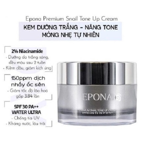 Kem Dưỡng Da Epona Premium Snail Tone Up Cream SPF 40 PA+++ Nâng Tone Mỏng Nhẹ, Tự Nhiên 50ml