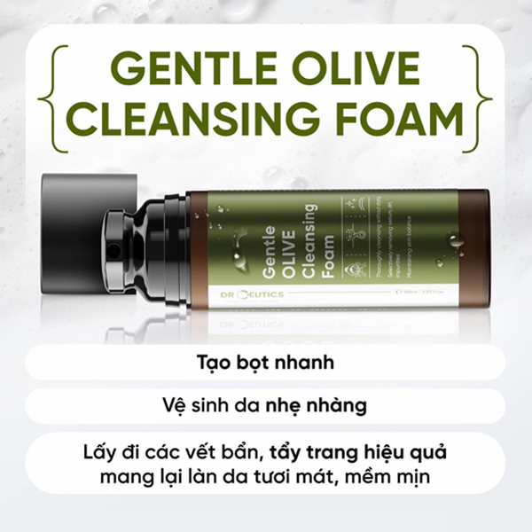 Sữa Rửa Mặt DrCeutics Gentle Olive Cleansing Foam Sữa Rửa Mặt Sạch Sâu, Sữa Rửa Mặt Dịu Nhẹ Cho Da 150ml
