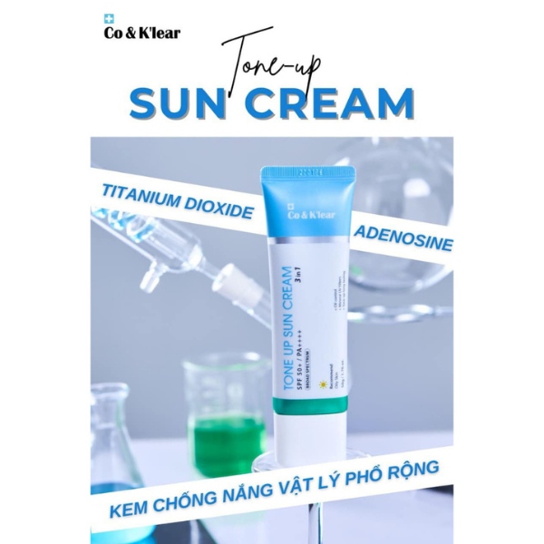 Kem Chống Nắng Co&Klear Tone Up 3IN1, Kem Chống Nắng Phổ Rộng SPF 50+ PA++++, Kem Chống Nắng Nâng Tone 50g