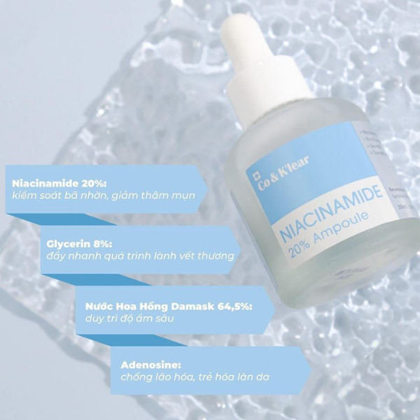 Tinh Chất Co&Klear Ampoule Niaciamide 20% Serum Cấp Ẩm, Tinh Chất Dưỡng Trắng 30ml