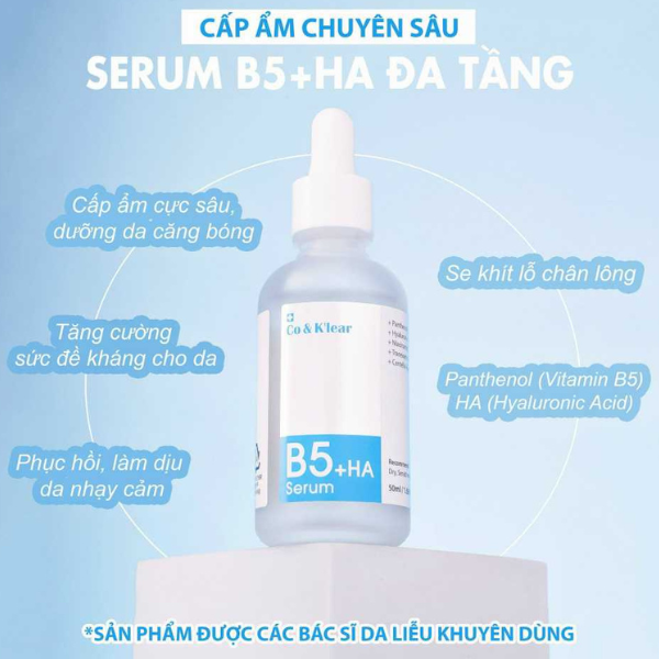 Tinh Chất Co&Klear B5 + HA, Serum Dưỡng Da Phục Hồi, Tinh Chất Cấp Ẩm, Serum B5 50ml