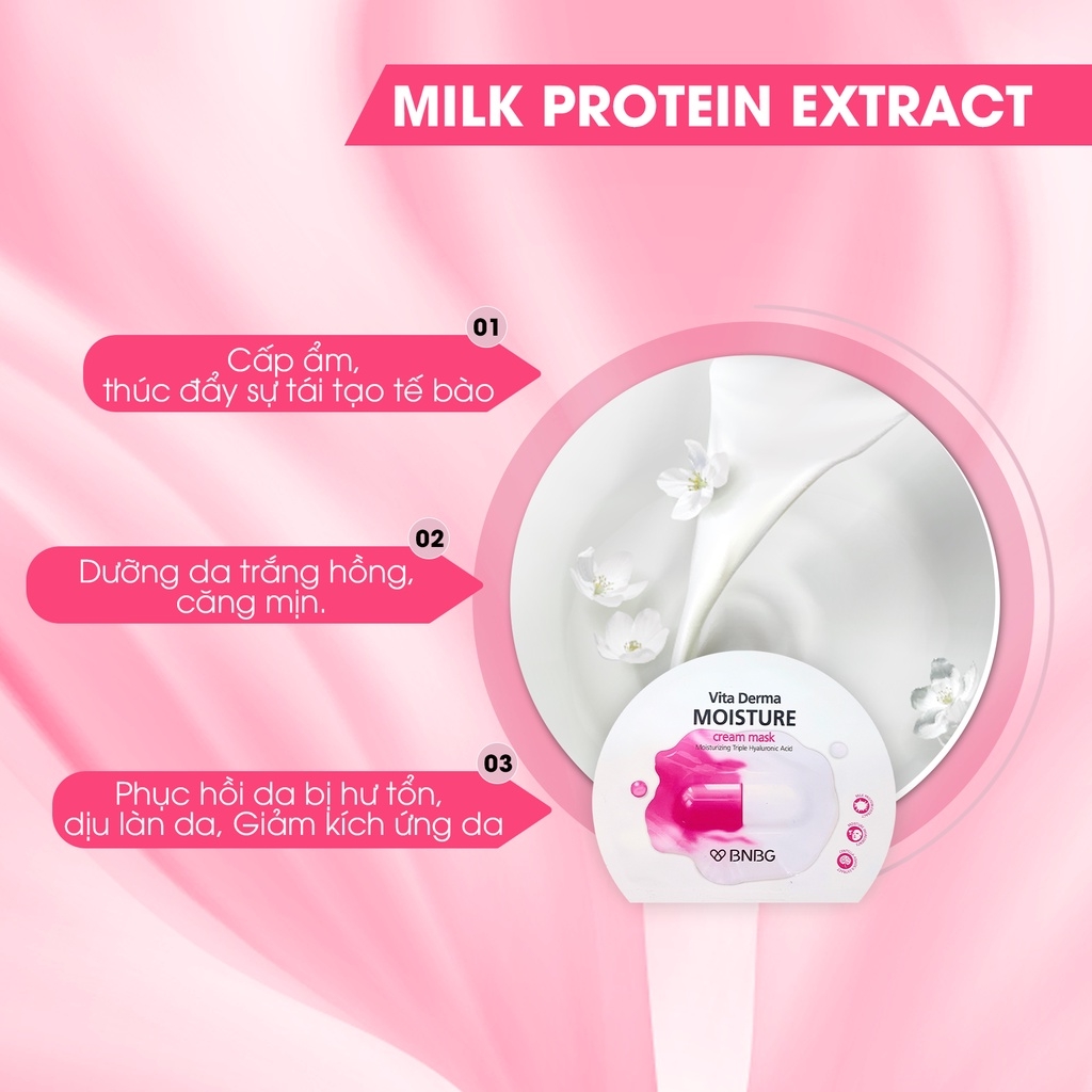 Combo 10 Mặt Nạ Dạng Kem Dưỡng Da Ẩm Mịn, Giúp Da Trắng Hồng BNBG Vita Derma Cream Mask (30ml x 10) BNBG Moisture HỒNG