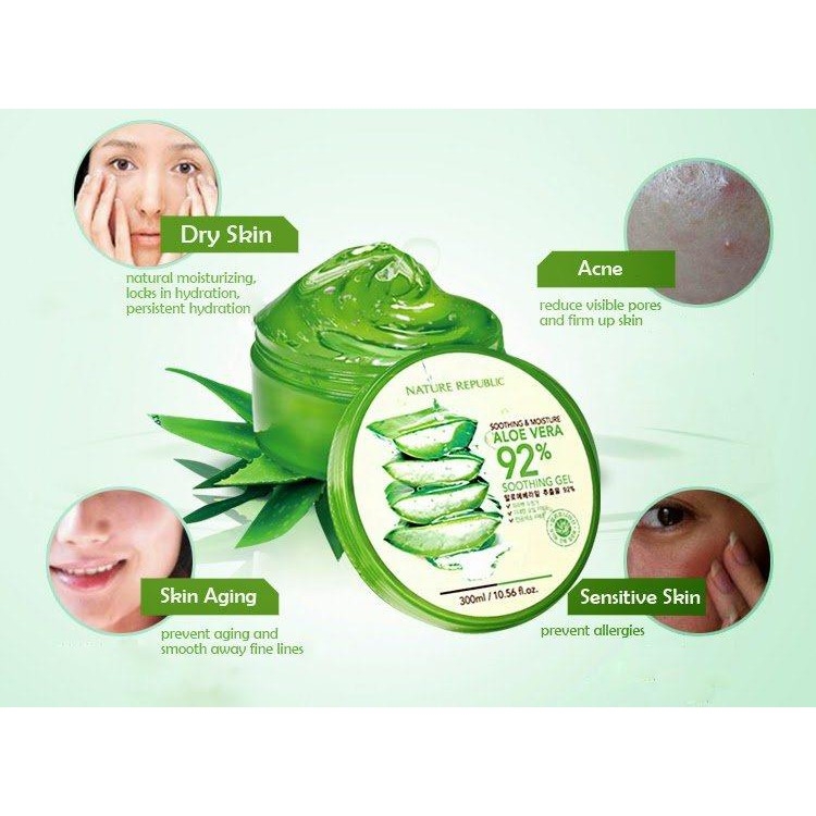 Gel lô hội dưỡng đa năng NATURE REPUBLIC Soothing & Moisture Aloe Vera 92% Soothing Gel 300ml