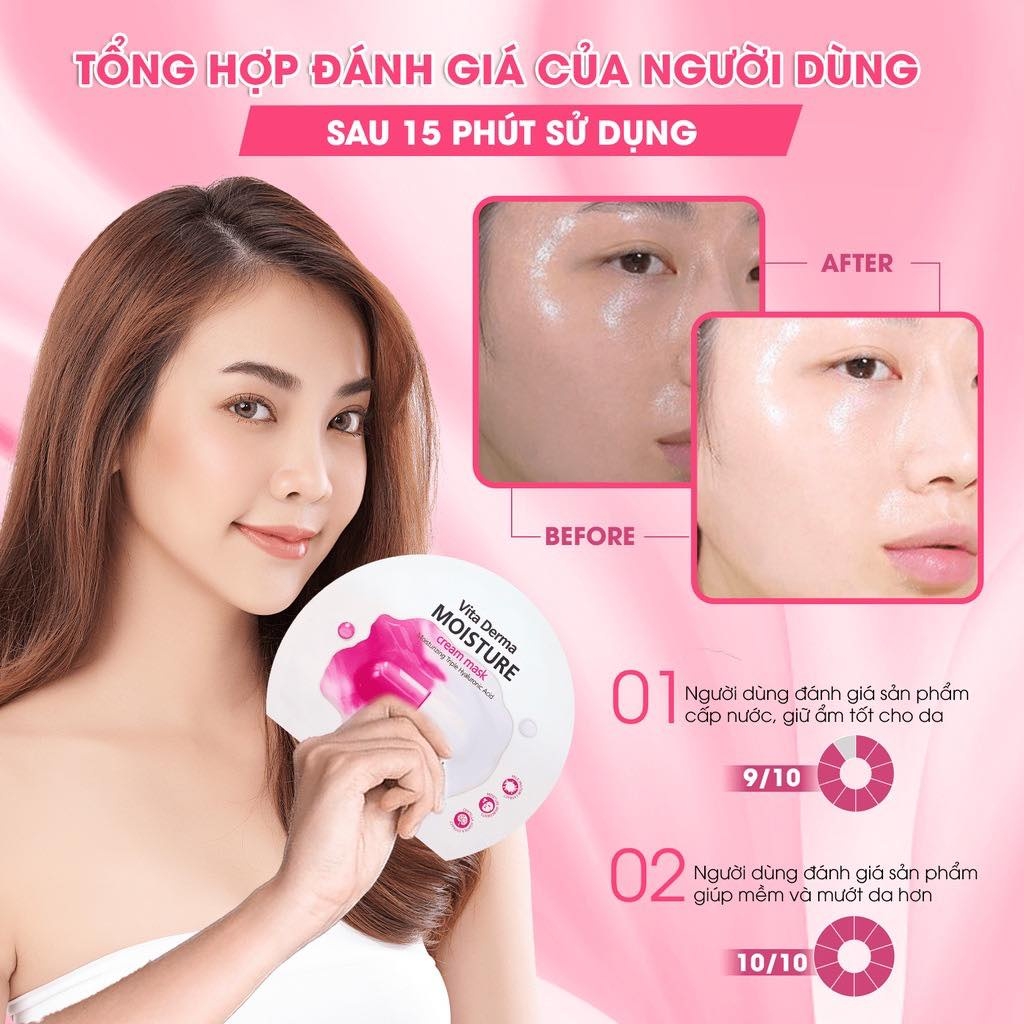 Combo 10 Mặt Nạ Dạng Kem Dưỡng Da Ẩm Mịn, Giúp Da Trắng Hồng BNBG Vita Derma Cream Mask (30ml x 10) BNBG Moisture HỒNG