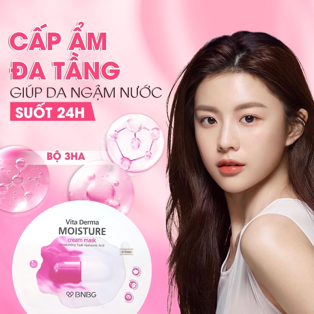 Combo 10 Mặt Nạ Dạng Kem Dưỡng Da Ẩm Mịn, Giúp Da Trắng Hồng BNBG Vita Derma Cream Mask (30ml x 10) BNBG Moisture HỒNG