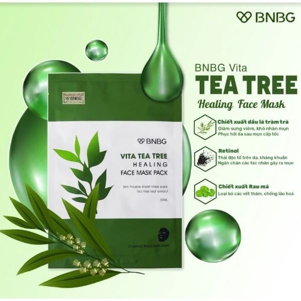 Combo 10 Mặt Nạ Giấy Chiết Xuất Tràm Trà Dành Cho Da Mụn BNBG Vita Tea Tree Healing Facial Mask (30mlx10) [BNBG TEATREE]