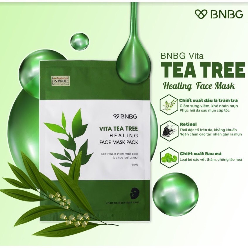 Combo 5 Mặt Nạ Giấy Chiết Xuất Tràm Trà Dành Cho Da Mụn BNBG Vita Tea Tree Healing Facial Mask 30ml x 5