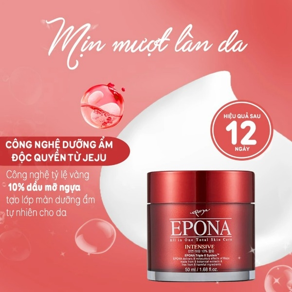 Kem Dưỡng Giảm Lão Hóa, Làm Sáng, Căng Bóng Da Từ Dầu Ngựa Epona All In One Total Skin Care Intensive 50ml