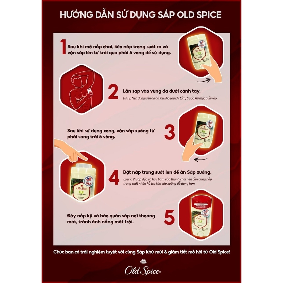 Sáp Khử Mùi Old Spice USA Lăn Sáp Khử Mùi & Giảm Tiết Mồ Hôi 73g/85g