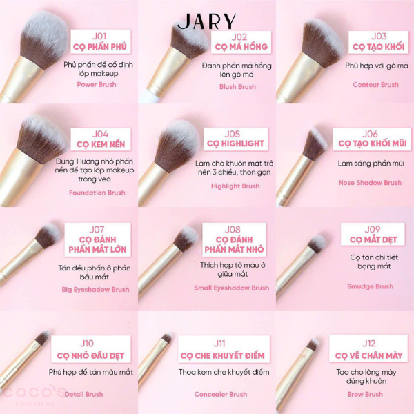 Cọ Trang Điểm Cao Cấp Thuần Chay Jary Makeup Brush Bộ 12 Cây