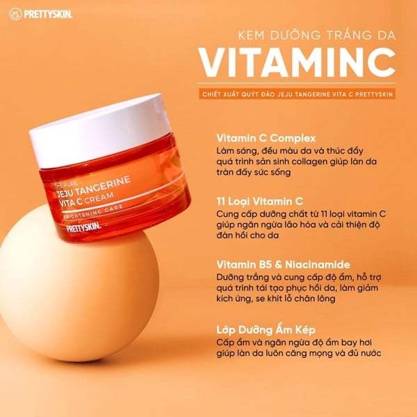 Kem Dưỡng Sáng Da The Pure Jeju Tangerine Vitamin C Cream Pretty Skin 52ml