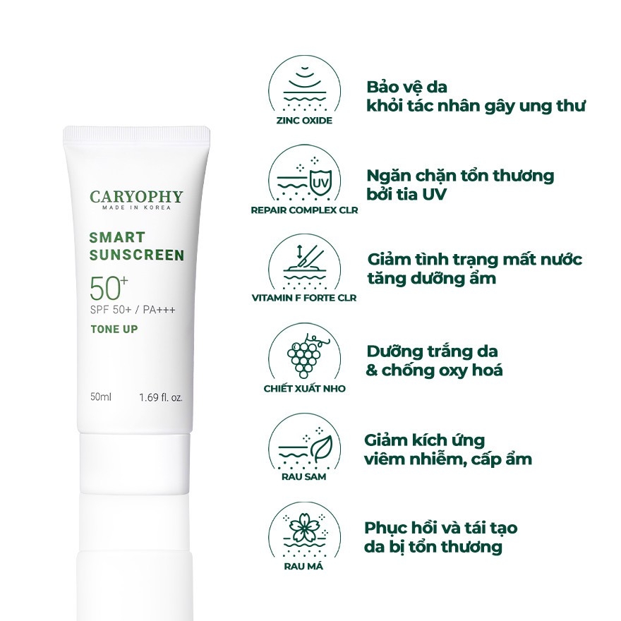 Kem Chống Nắng Phục Hồi Da Tổn Thương Caryophy Smart Sunscreen Tone Up 50ml