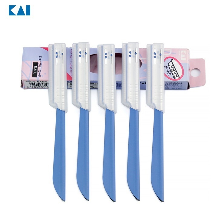 Bộ 5 dao cạo lông mày, lông mặt (có lớp bảo vệ) cho nữ KAI (7g x5) (XANH)