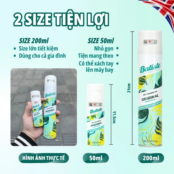 Dầu Gội Khô Batiste Dry Shampoo 200ml