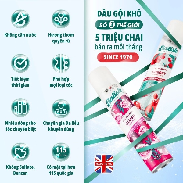 Dầu Gội Khô Batiste Dry Shampoo 200ml