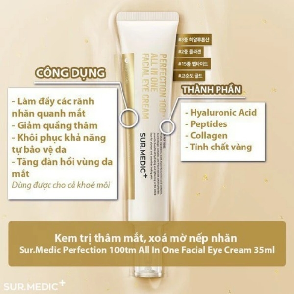 Kem dưỡng mắt SURMEDIC Perfection 100tm All In One Facial Eye Cream dưỡng trắng làm mờ nếp nhăn 35ml