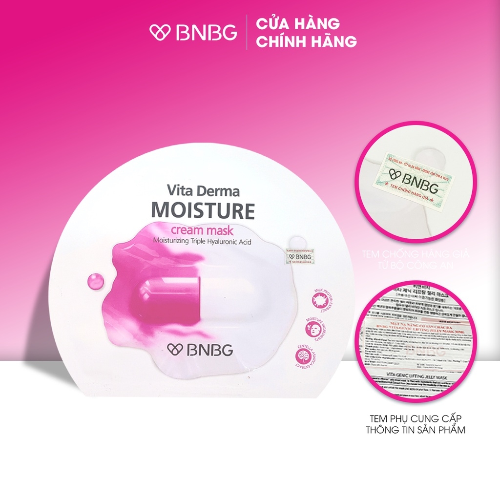 Combo 10 Mặt Nạ Dạng Kem Dưỡng Da Ẩm Mịn, Giúp Da Trắng Hồng BNBG Vita Derma Cream Mask (30ml x 10) BNBG Moisture HỒNG