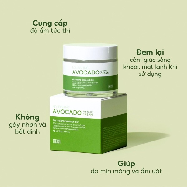 Kem Dưỡng Ẩm Chiết Xuất Quả Bơ Tenzero Avocado Ampoule Cream 70g