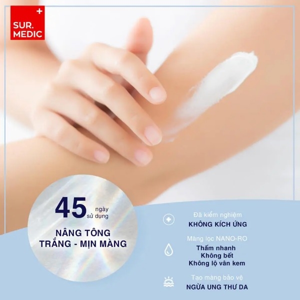Kem Nâng Tone Da Toàn Thân Surmedic Super Glutathione 100TM Bright Body Tone Up Cream 150ml