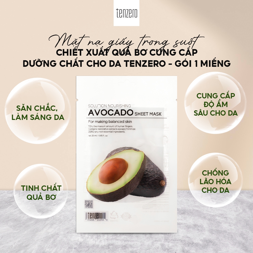 Mặt Nạ Giấy Trong Suốt Tenzero Sheet Mask Dưỡng Ẩm, Phục Hồi, Mềm Mịn, Sáng Da 25ml 