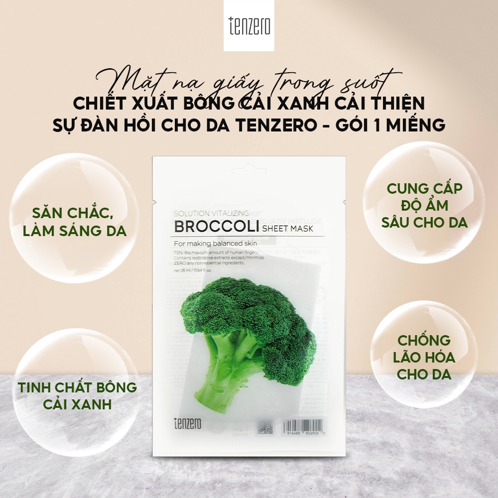 Mặt Nạ Giấy Trong Suốt Tenzero Sheet Mask Dưỡng Ẩm, Phục Hồi, Mềm Mịn, Sáng Da 25ml 