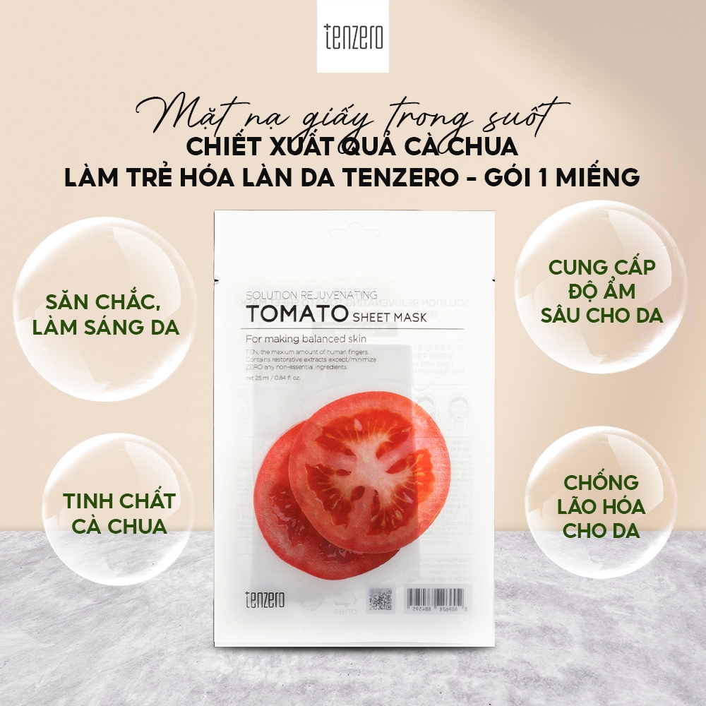 Mặt Nạ Giấy Trong Suốt Tenzero Sheet Mask Dưỡng Ẩm, Phục Hồi, Mềm Mịn, Sáng Da 25ml 