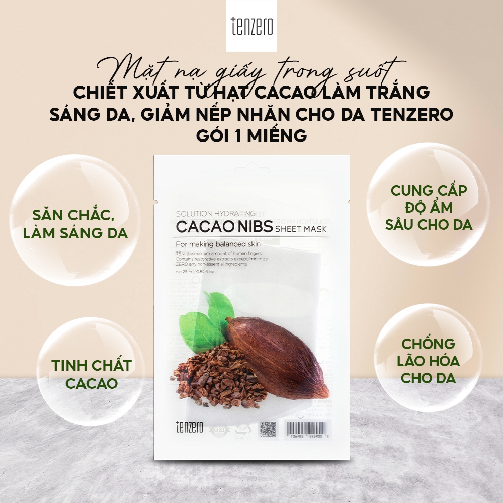 Mặt Nạ Giấy Trong Suốt Tenzero Sheet Mask Dưỡng Ẩm, Phục Hồi, Mềm Mịn, Sáng Da 25ml 