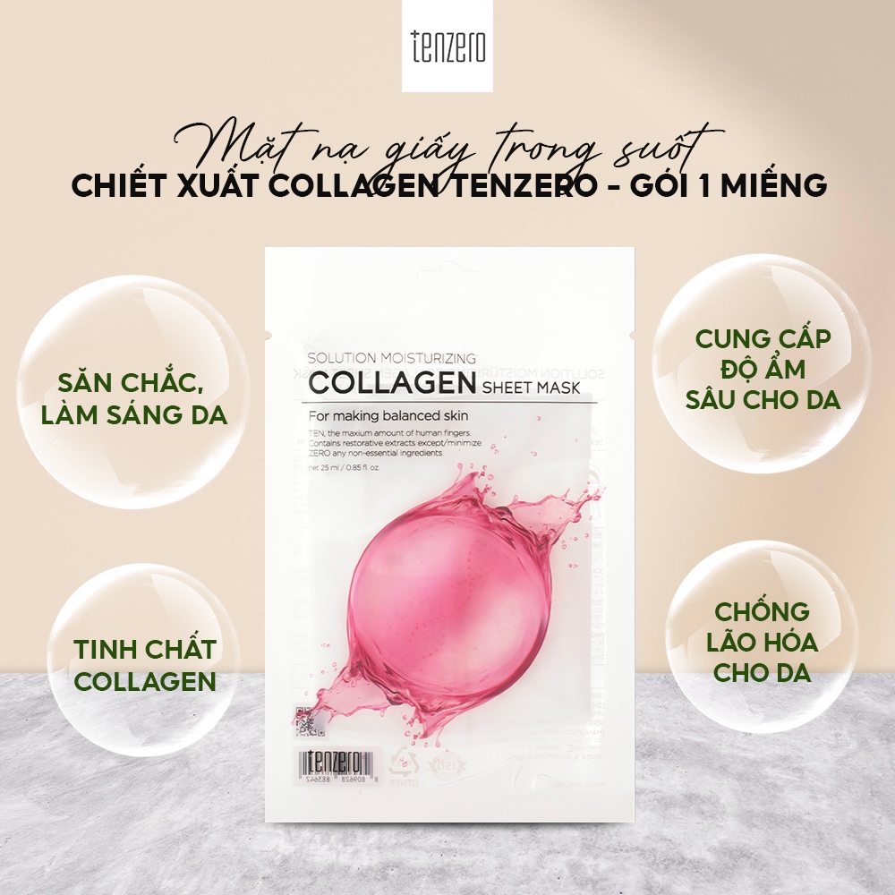 Mặt Nạ Giấy Trong Suốt Tenzero Sheet Mask Dưỡng Ẩm, Phục Hồi, Mềm Mịn, Sáng Da 25ml 