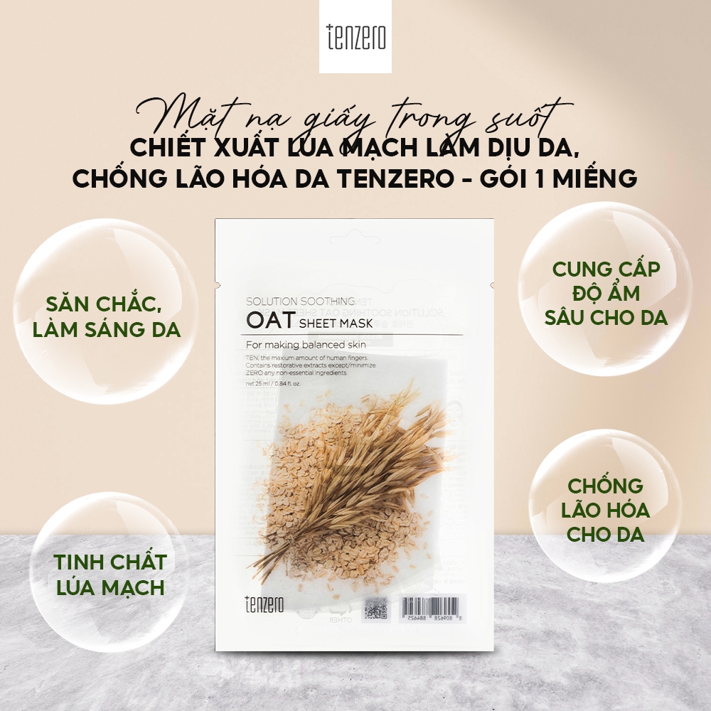 Mặt Nạ Giấy Trong Suốt Tenzero Sheet Mask Dưỡng Ẩm, Phục Hồi, Mềm Mịn, Sáng Da 25ml 