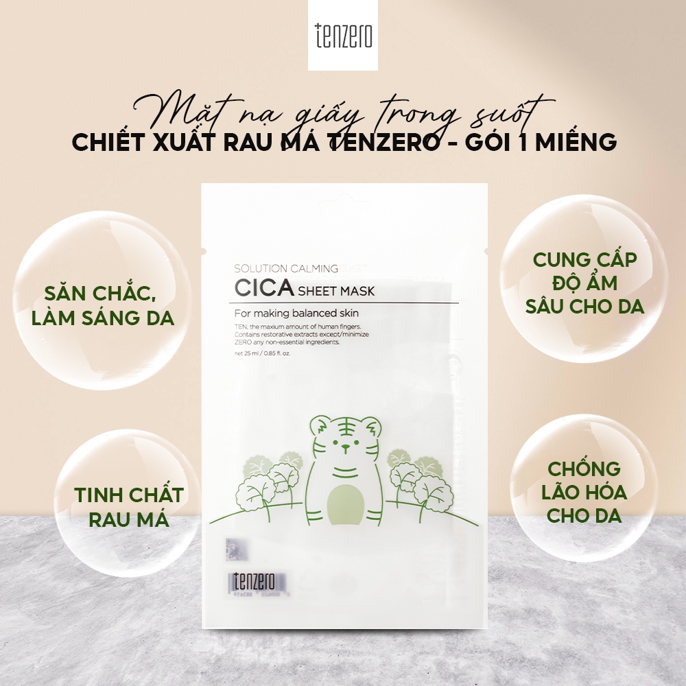 Mặt Nạ Giấy Trong Suốt Tenzero Sheet Mask Dưỡng Ẩm, Phục Hồi, Mềm Mịn, Sáng Da 25ml 