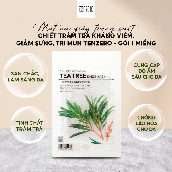 Combo 10 Mặt Nạ Giấy Trong Suốt Tenzero Sheet Mask Dưỡng Ẩm, Phục Hồi, Mềm Mịn, Sáng Da 25mlx10