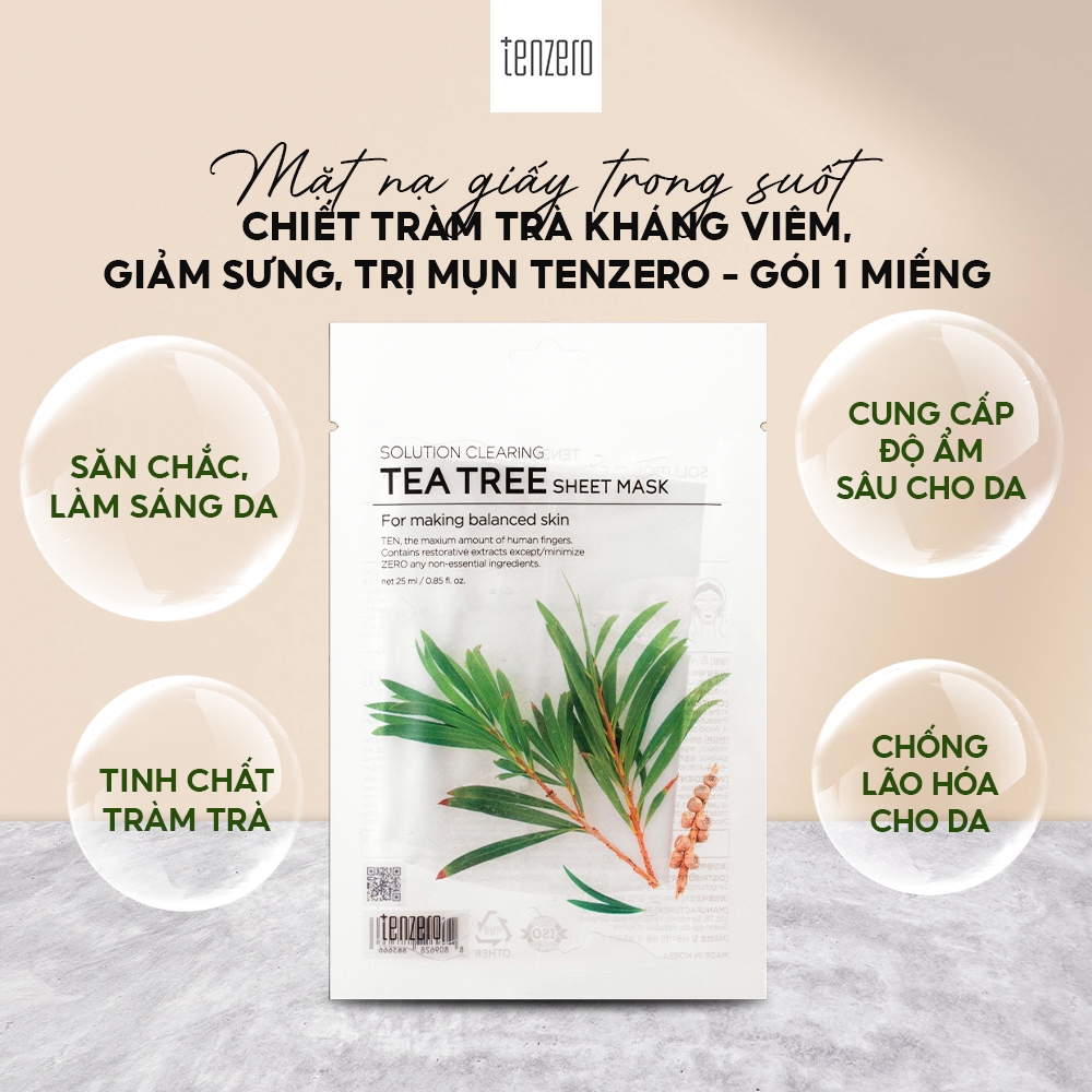 Mặt Nạ Giấy Trong Suốt Tenzero Sheet Mask Dưỡng Ẩm, Phục Hồi, Mềm Mịn, Sáng Da 25ml 