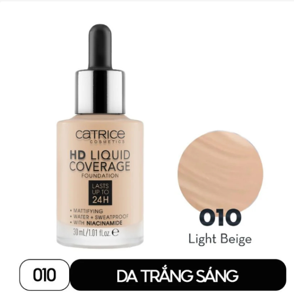 Kem Nền Catrice HD Liquid Coverage Foundation 24H Che Phủ Tự Nhiên Tạo Độ Mịn Màng Cho Da 30ml