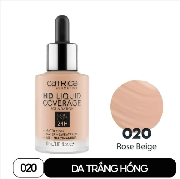 Kem Nền Catrice HD Liquid Coverage Foundation 24H Che Phủ Tự Nhiên Tạo Độ Mịn Màng Cho Da 30ml