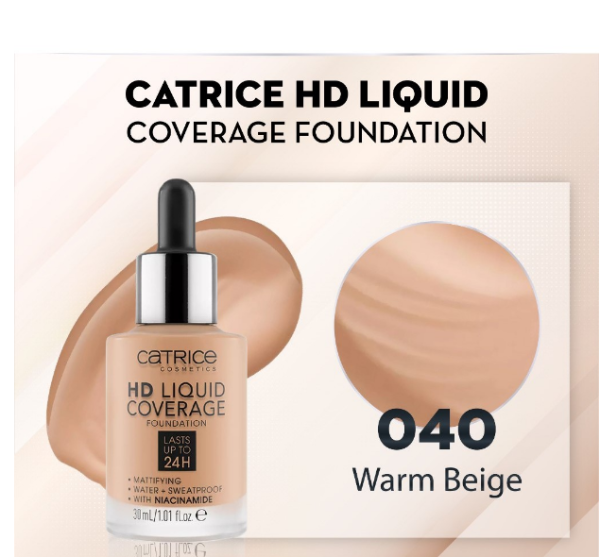 Kem Nền Catrice HD Liquid Coverage Foundation 24H Che Phủ Tự Nhiên Tạo Độ Mịn Màng Cho Da 30ml