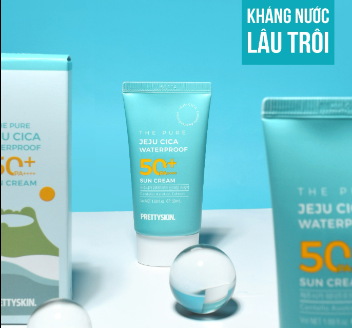 KEM CHỐNG NẮNG KHÁNG NƯỚC LÂU TRÔI PRETTYSKIN THE PURE JEJU CICA WATERPROOF SUN CREAM