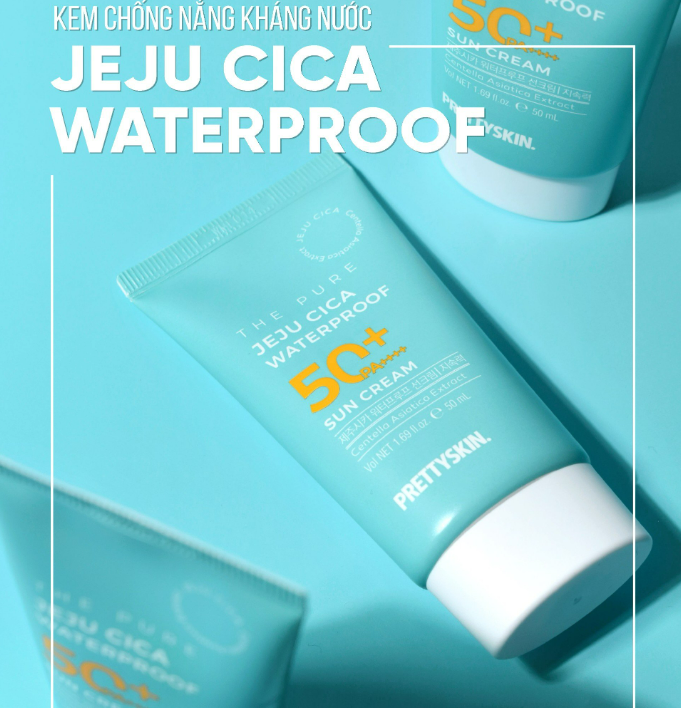 KEM CHỐNG NẮNG KHÁNG NƯỚC LÂU TRÔI PRETTYSKIN THE PURE JEJU CICA WATERPROOF SUN CREAM