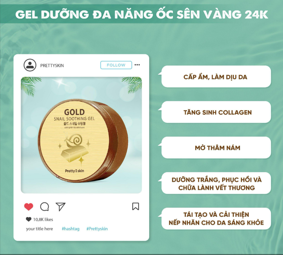 Gel dưỡng đa năng ốc sên vàng 24k Prettyskin