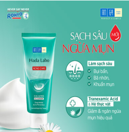 Kem Rửa Mặt Hada Labo Acne Care Calming Cleanser, Sửa Rửa Mặt Cho Da Mụn Và Nhạy Cảm 80g