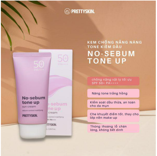 Kem chống nắng nâng tone kiềm dầu No-sebum Tone up Prettyskin