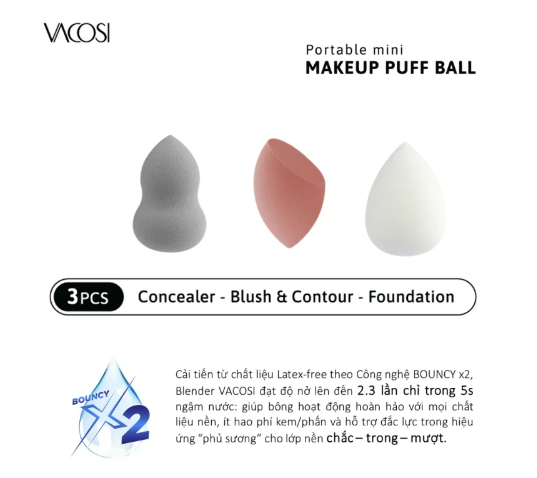 Set 3 bông mini blender: giọt nước+khối+hồ lô Vacosi PH05-02
