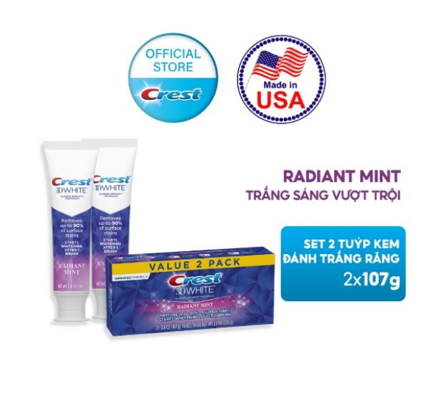 Kem Đánh Trắng Răng Crest 3D White Radiant Mint 107g/ Deep Clean 153g/ Whitening Scope 153g