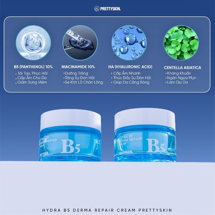 Kem dưỡng phục hồi và làm trắng da Prettyskin Hydra B5 Derma Repair Cream Pretty Skin 52ml (XANH)