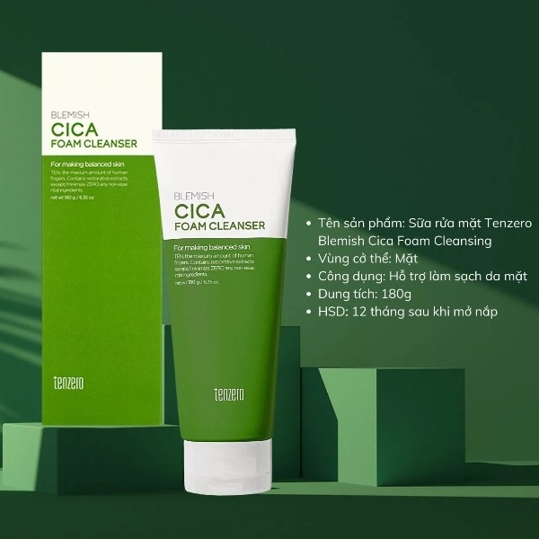 Sữa Rửa Mặt Tenzero Blemish Cica Foam Cleanser 180g