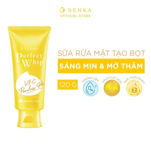 Sữa Rửa Mặt Senka Perfect Whip Vitc Dưỡng Sáng Mờ Thâm 100g (Vàng)