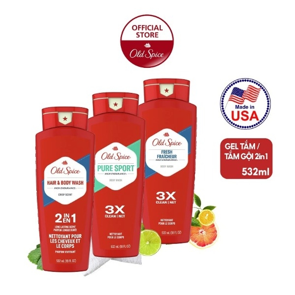 Gel Tắm Gội Mam 2in1 Old Spice High Endurance Body Wash 532ml