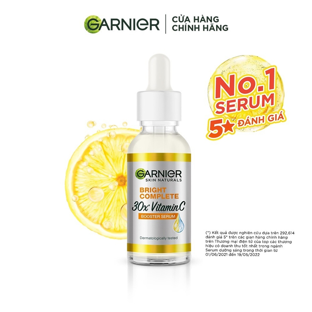 Tinh chất tăng cường sáng da mờ thâm Garnier Bright Complete 30x Vitamin C Booster Serum 30ml