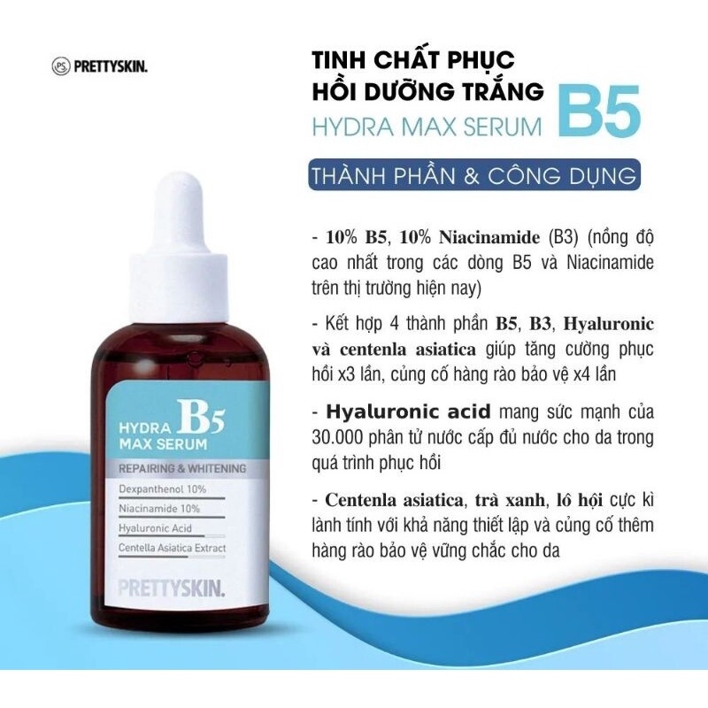 Tinh Chất Phục Hồi Dưỡng Trắng Da Prettyskin Hydra Max Serum B5 50ml