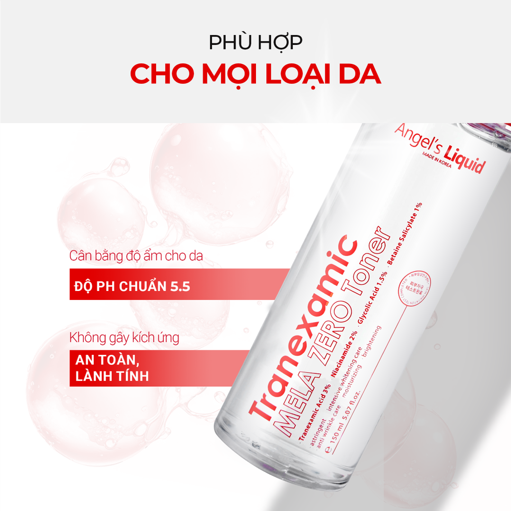 Toner Angel's Liquid Tranexamic Mela Zero Toner, Giảm Thâm Nám Chuyên Biệt, Dưỡng Trắng 150ml - ĐỎ