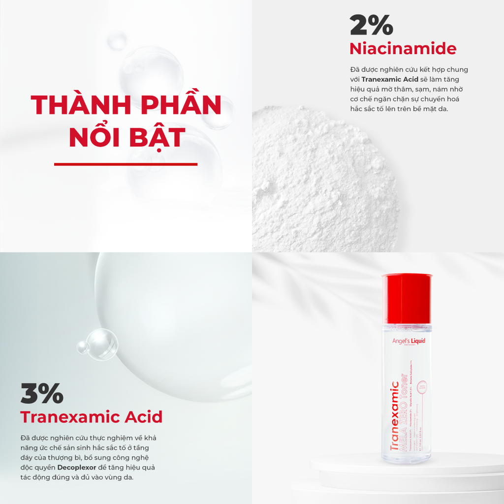Toner Angel's Liquid Tranexamic Mela Zero Toner, Giảm Thâm Nám Chuyên Biệt, Dưỡng Trắng 150ml - ĐỎ